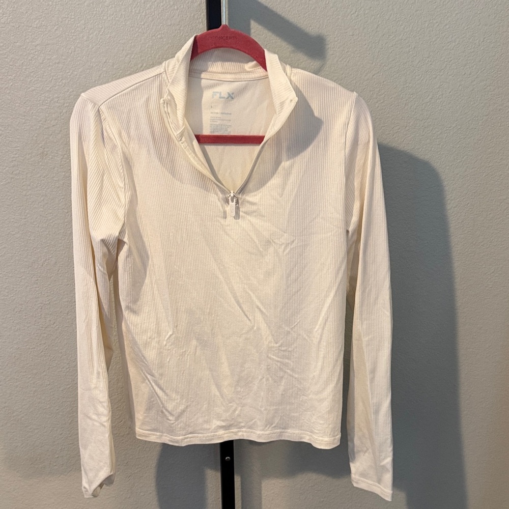Athletic Cream Zip-Up Long Sleeve Women's Top - Picture 1 of 4